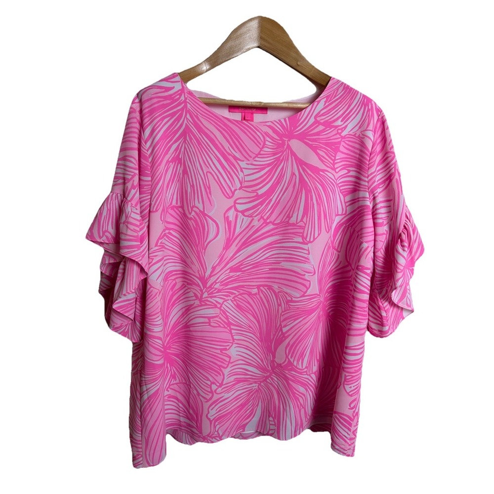 Lilly Pulitzer Darlah Lileeze Top Prosecco Pink Fronds Place‎ Size Large